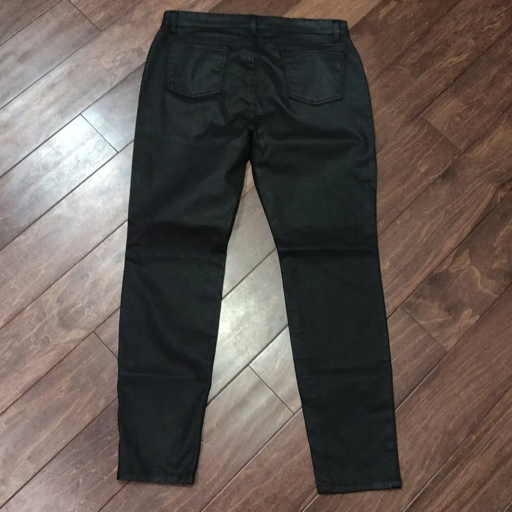 Eileen Fisher Black Waxed Stretch Skinny Jeans SIZE 14 PETITE